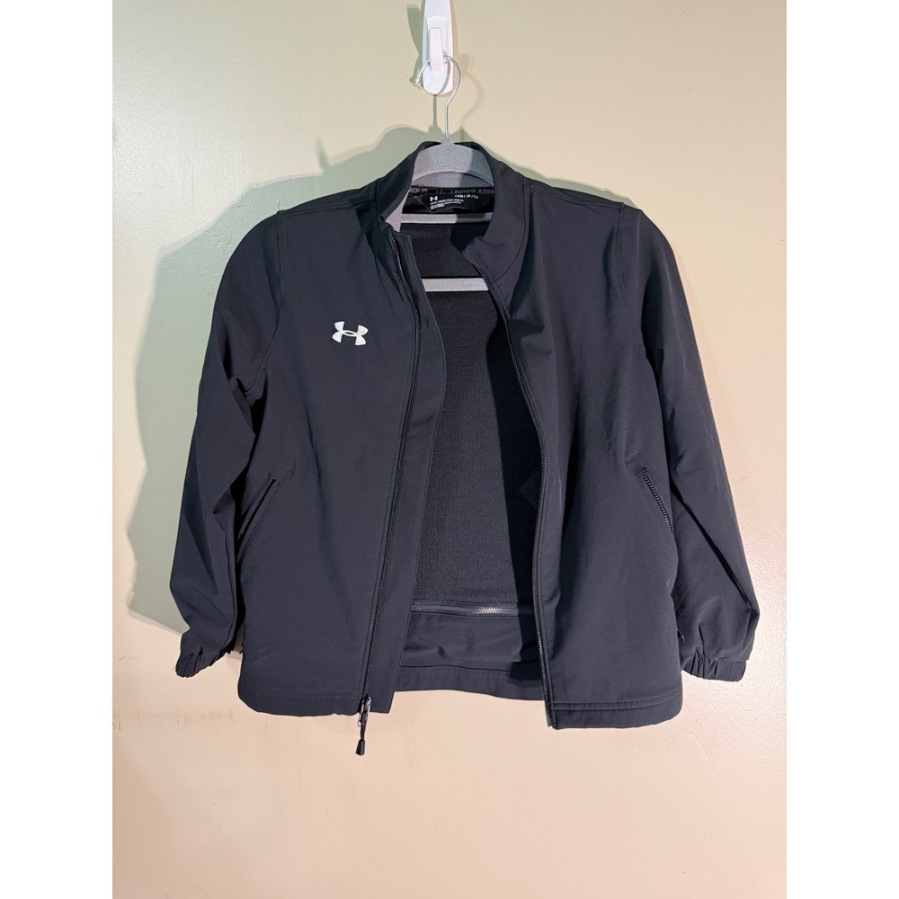 Under Armour Boys Black Full Zip Mesh Lined Track Jacket Style 1317212 Size YM